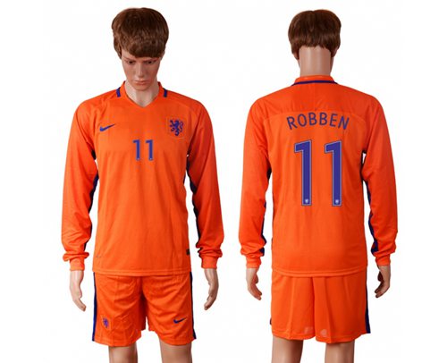 Holland 11 Robben Home Long Sleeves Soccer Country Jersey