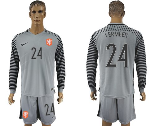 Holland 24 Vermeer Grey Goalkeeper Long Sleeves Soccer Country Jersey