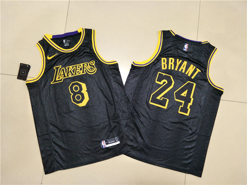 Hot press Lakers 8 & 24 Kobe Bryant Black Commemorative Swingman Jersey