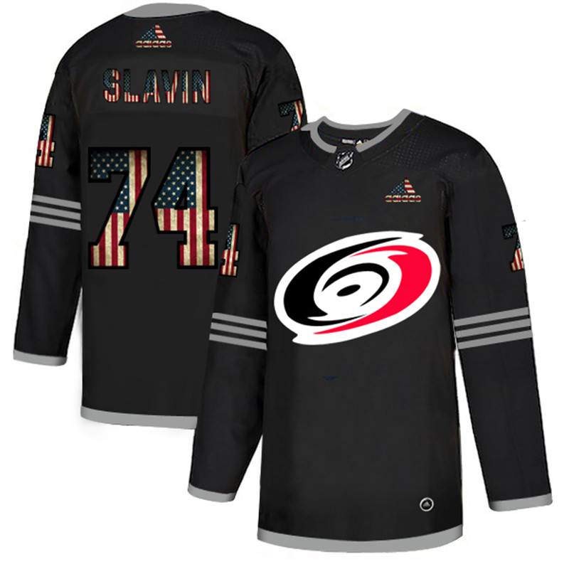 Hurricanes 74 Jaccob Slavin Black USA Flag Fashion Adidas Jersey