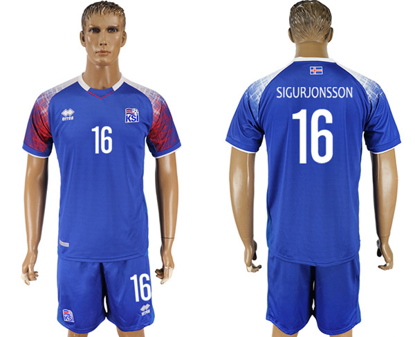 Iceland 16 SIGURJONSSON Home 2018 FIFA World Cup Soccer Jersey