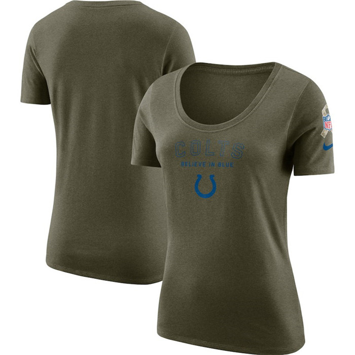 Indianapolis Colts  Women's Salute to Service Legend Scoop Neck T Shirt Olive
