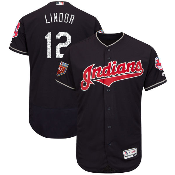 Indians 12 Francisco Lindor Navy 2018 Spring Training Flexbase Jersey