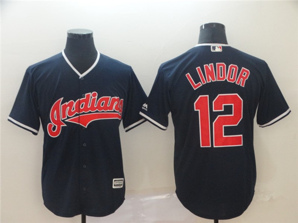 Indians 12 Francisco Lindor Navy Cool Base Jersey