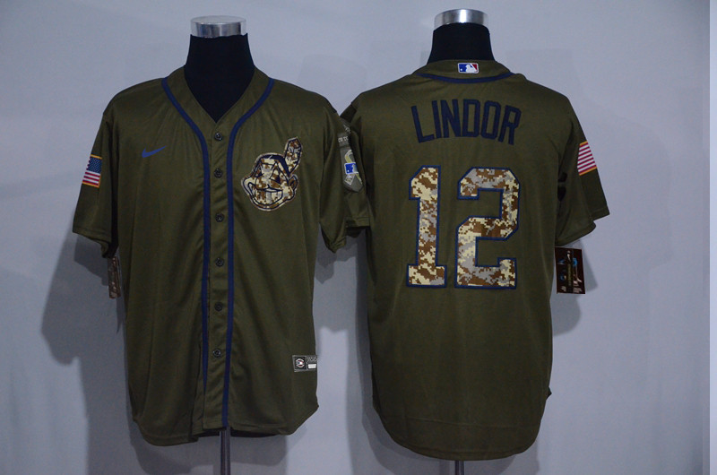 Indians 12 Francisco Lindor Olive 2020 Nike Cool Base Jersey