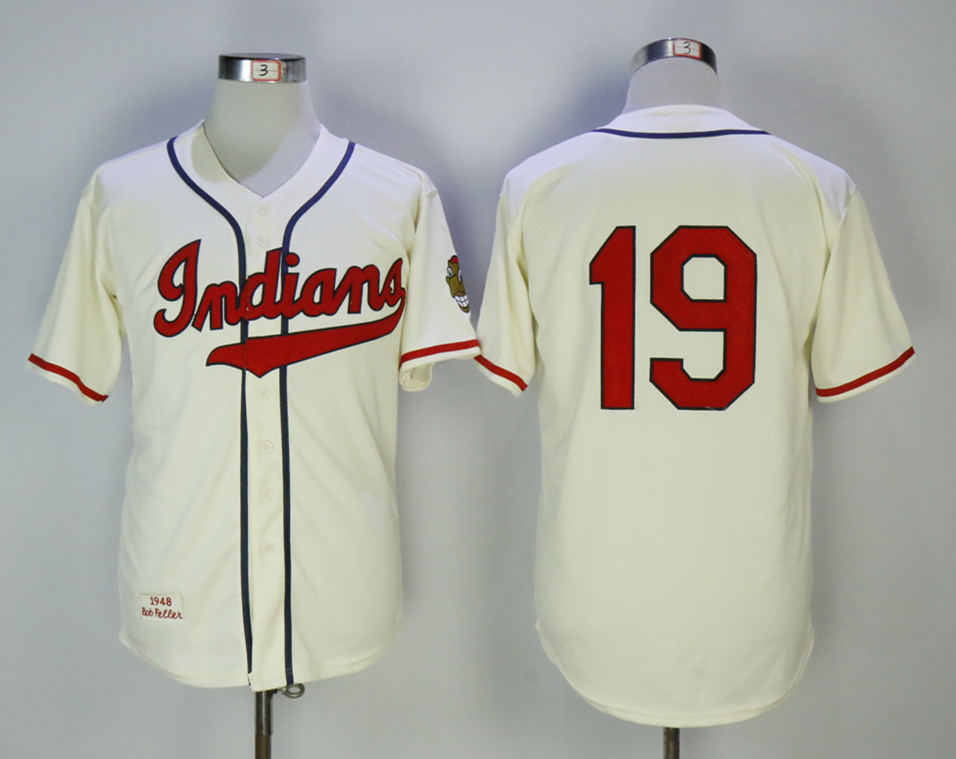 Indians 19 Bob Feller Cream 1948 Throwback Jersey