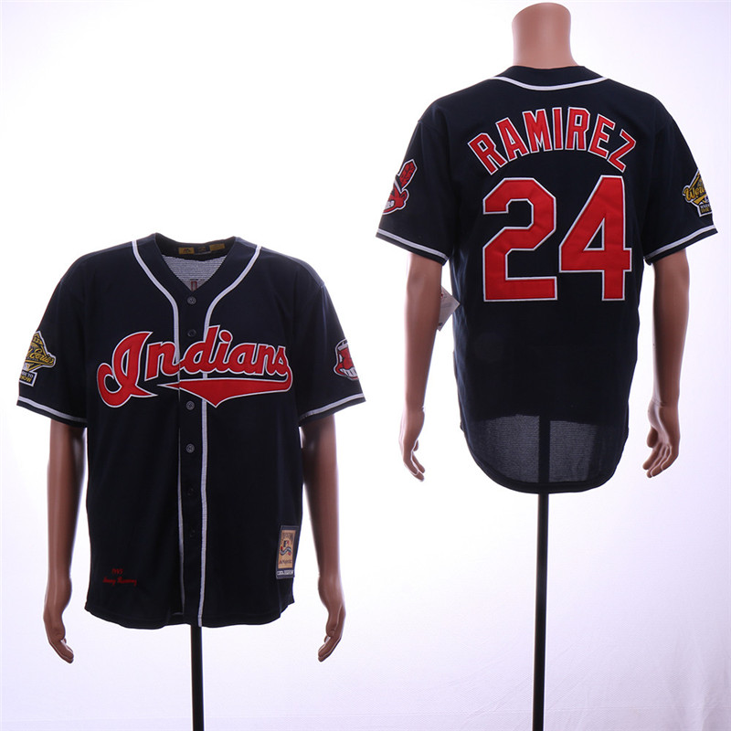 Indians 24 Manny Ramirez Navy 1995 World Series Cooperstown Collection Jersey