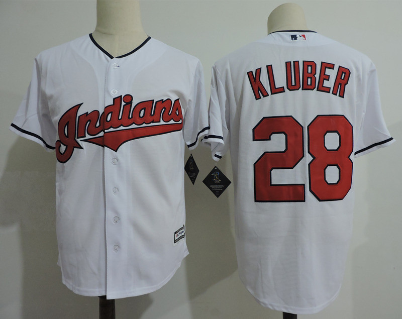 Indians 28 Corey Kluber White Cool Base Jersey