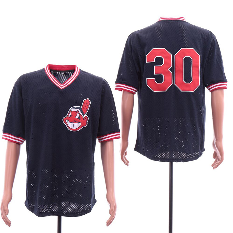 Indians 30 Joe Carter Navy Mesh Jersey