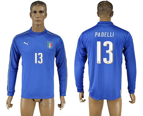 Italy 13 Padelli Blue Home Long Sleeves Soccer Country Jersey