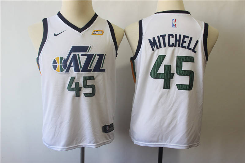 Jazz 45 Donovan Mitchell White Youth  Swingman Jersey