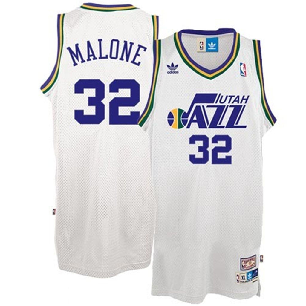 Utah Jazz #32 Karl Malone White Hardwood Classics Swingman Throwback Jersey