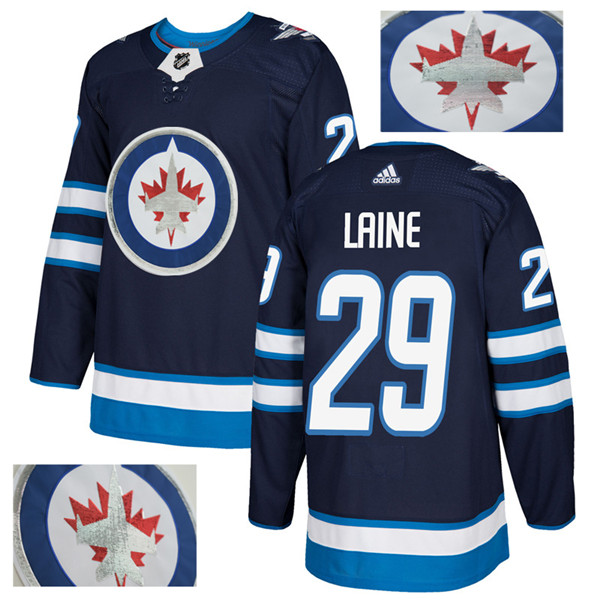 Jets 29 Patrik Laine Navy With Special Glittery Logo  Jersey