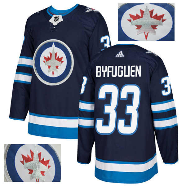 Jets 33 Dustin Byfuglien Navy With Special Glittery Logo  Jersey