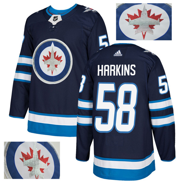 Jets 58 Jansen Harkins Navy With Special Glittery Logo  Jersey