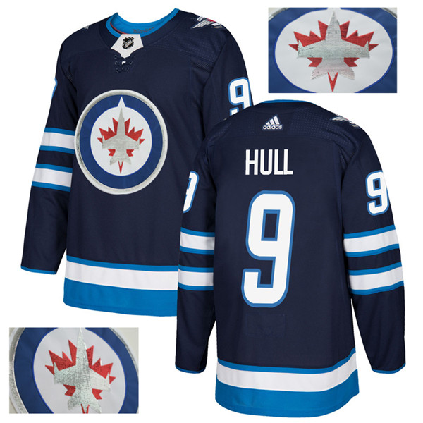 Jets 9 Bobby Hull Navy With Special Glittery Logo  Jersey