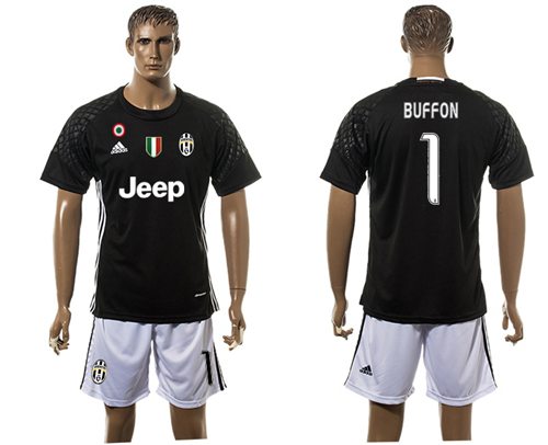 Juventus 1 Buffon Black Goalkeeper Soccer Club Jersey