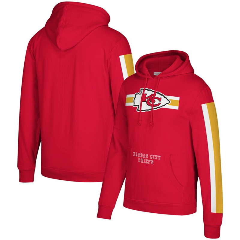 Kansas City Chiefs Mitchell & Ness Three Stripe Pullover Hoodie Red