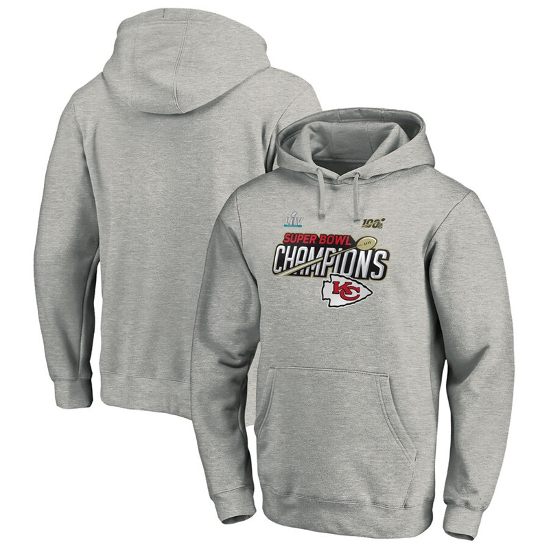 Kansas City Chiefs NFL Pro Line by Fanatics Branded Super Bowl LIV Champions Trophy Collection Locker Room Pullover Hoodie Heather Gray