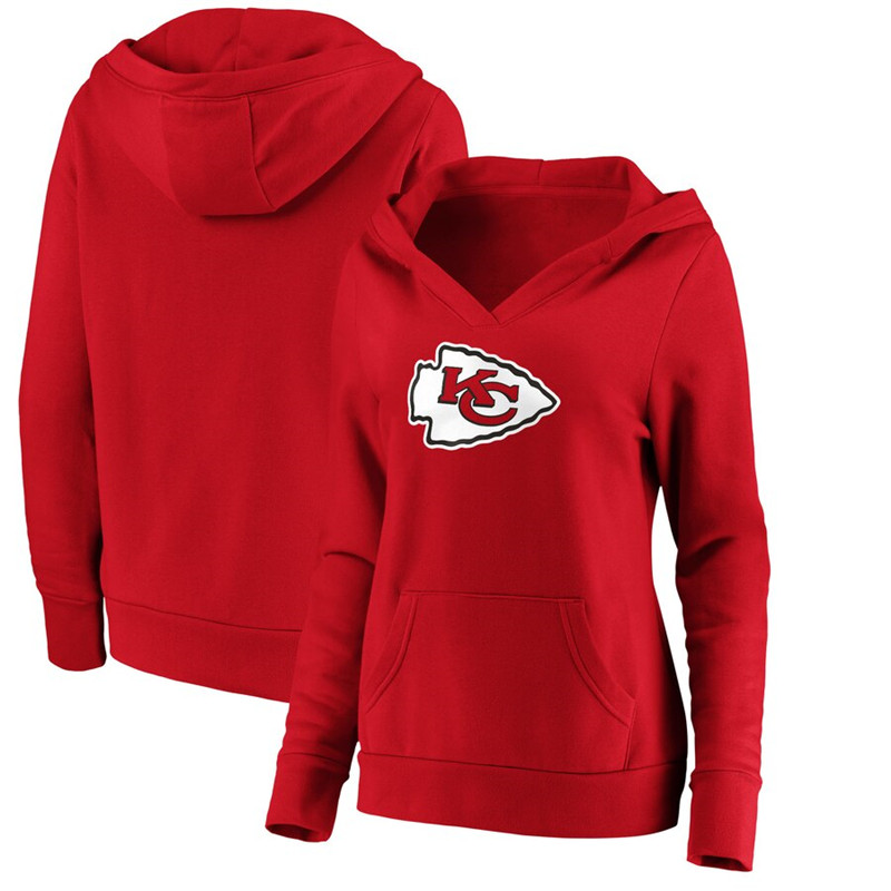 Kansas City Chiefs NFL Pro Line by Fanatics Branded Women's Primary Team Logo V Neck Pullover Hoodie Red