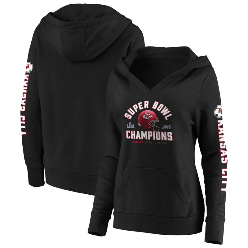 Kansas City Chiefs NFL Pro Line by Fanatics Branded Women's Super Bowl LIV Champions Lateral Pullover Hoodie Black