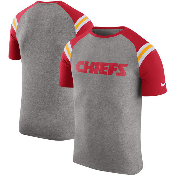 Kansas City Chiefs  Enzyme Shoulder Stripe Raglan T Shirt Heathered Gray