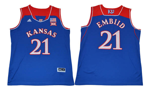 Kansas Jayhawks 21 Joel Embiid Blue College Basketball Jersey