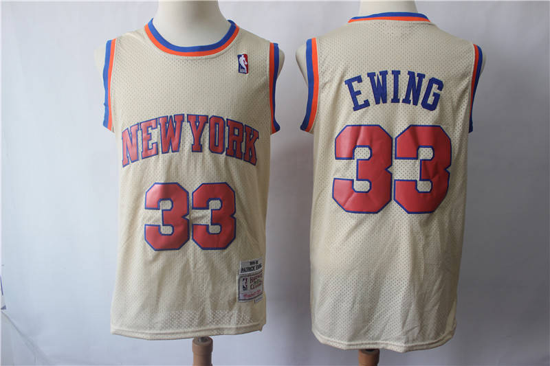 Knicks 33 Patrick Ewing Cream Hardwood Classics Jersey