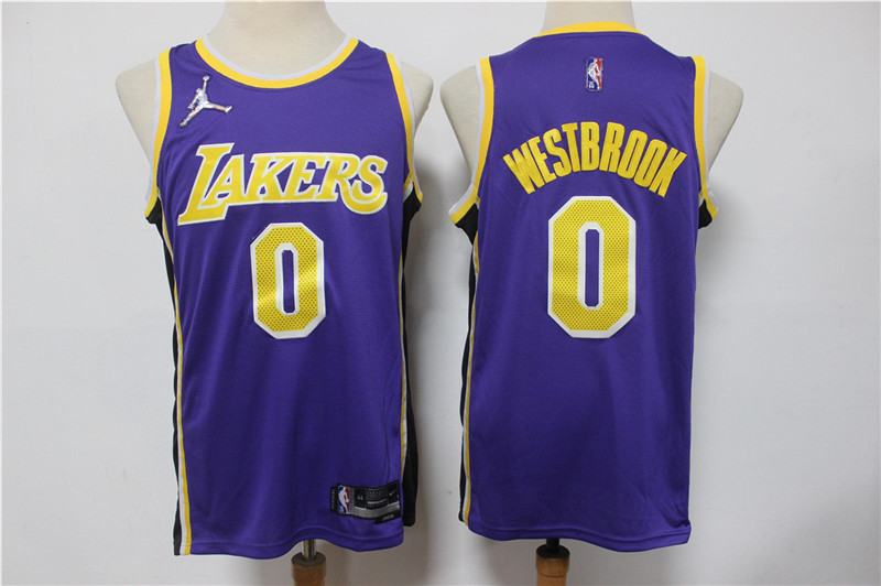 Lakers 0 Russell Westbrook Purple Jordan Brand Diamond 75th Anniversary City Edition Swingman Jersey