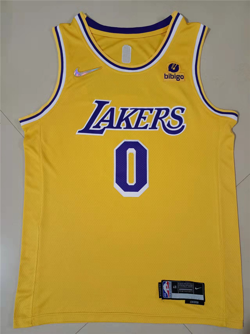 Lakers 0 Russell Westbrook Yellow Nike Diamond 75th Anniversary City Edition Swingman Jersey