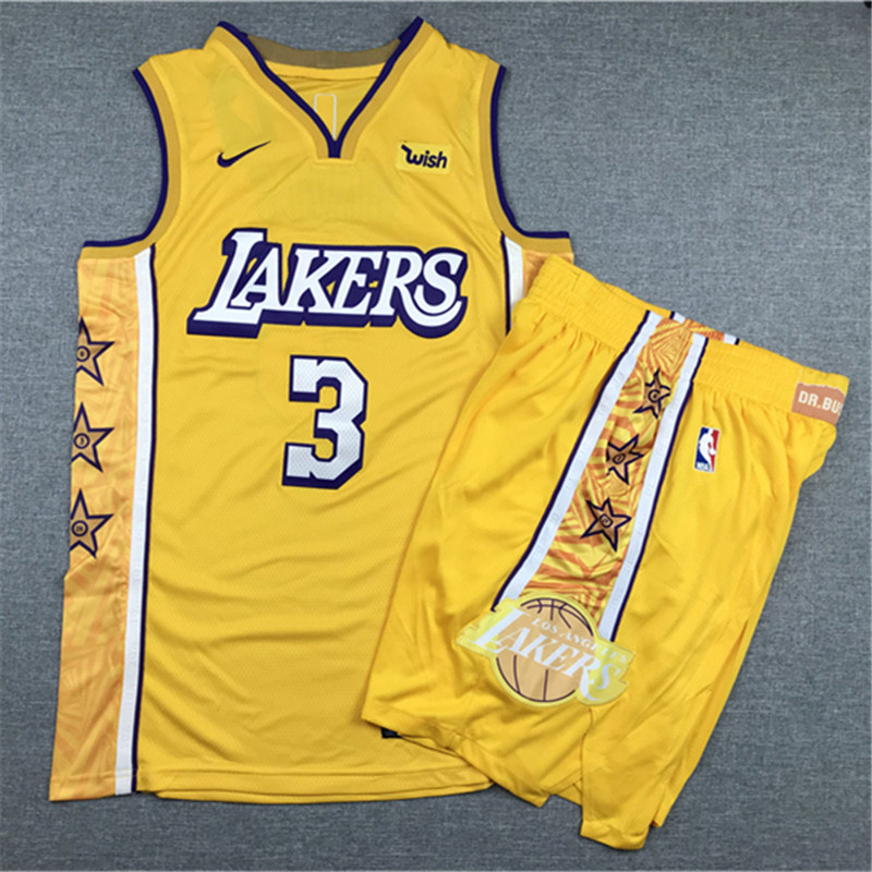 Lakers 23 Anthony Davis Yellow Nike Authentic Jersey With Shorts