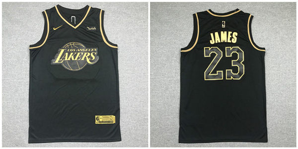 Lakers 23 Lebron James Black Gold Nike Swingman Jersey