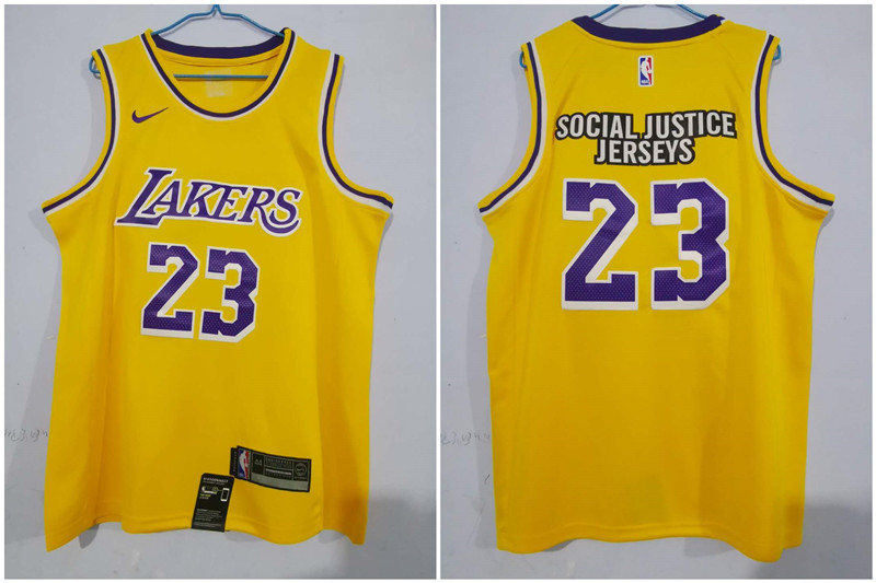 Lakers 23 Social Justice Yellow Nike Swingman Jersey