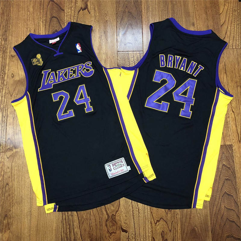 Lakers 24 Kobe Bryant Black 2009 NBA Champions Patch Adidas Hardwood Classics Jersey