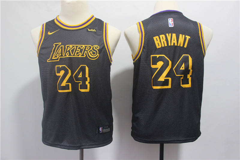 Lakers 24 Kobe Bryant Black City Edition Youth  Swingman Jerseys