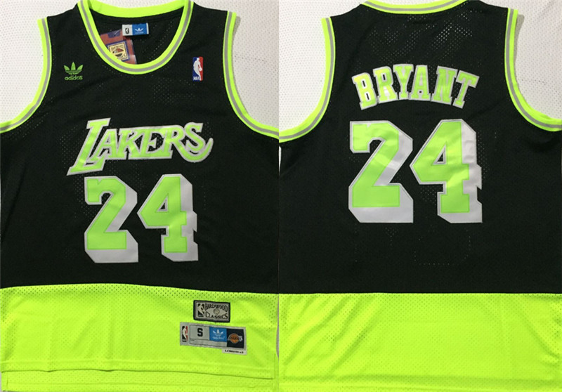 Lakers 24 Kobe Bryant Black Fluorescent Green Split Hardwood Classics Jersey