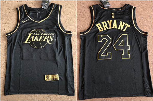 Lakers 24 Kobe Bryant Black Gold Nike Swingman Jersey