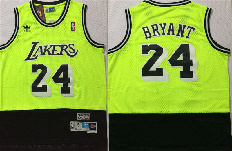 Lakers 24 Kobe Bryant Fluorescent Green Black Split Hardwood Classics Jersey