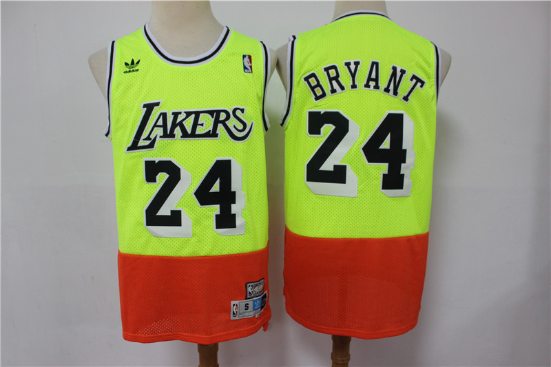 Lakers 24 Kobe Bryant Fluorescent Green Orange Split Hardwood Classics Jersey