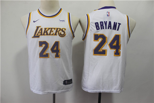 Lakers 24 Kobe Bryant White 2018 19 Youth  Swingman Jersey