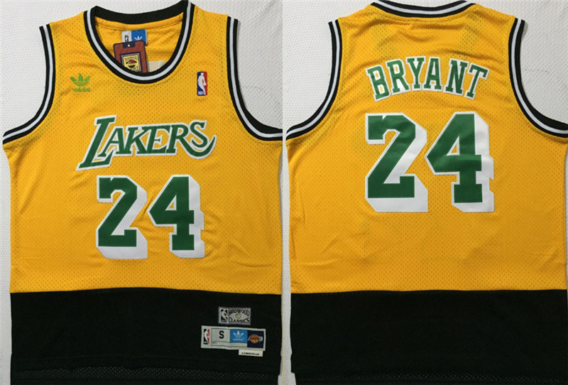 Lakers 24 Kobe Bryant Yellow Black Split Hardwood Classics Jersey