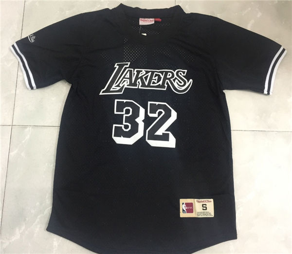 Lakers 32 Magic Johnson Black Short Sleeve Mitchell Ness Jersey