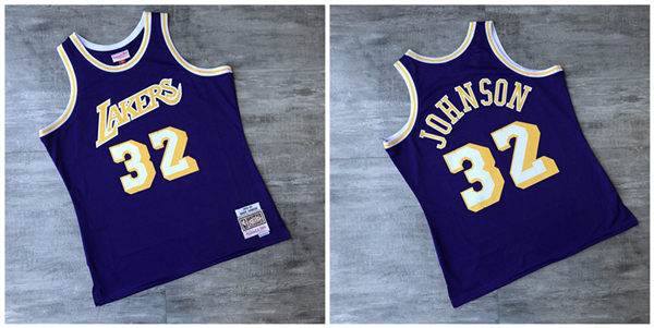 Lakers 32 Magic Johnson Purple 1984 1985 Hardwood Classics Printed Jersey