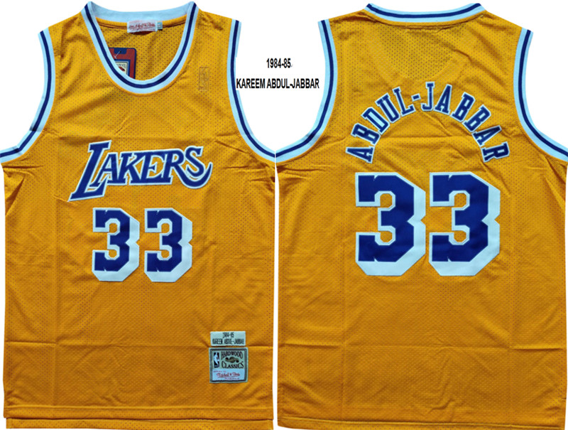 Lakers 33 Abdul Jabbar Yellow 1984 85 Hardwood Classics Jersey