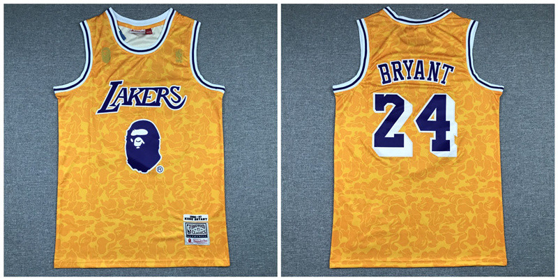 Lakers Bape 24 Kobe Bryant Yellow 1996 97 Hardwood Classics Jersey