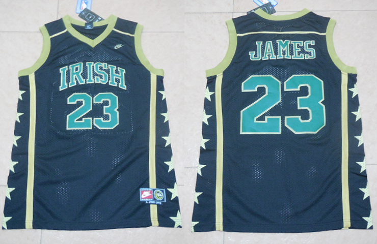 Lebron James High School Jersey Irish High School 23 LeBron James White Yellow Green Throwback Basketball Stitched NCAA Jersey