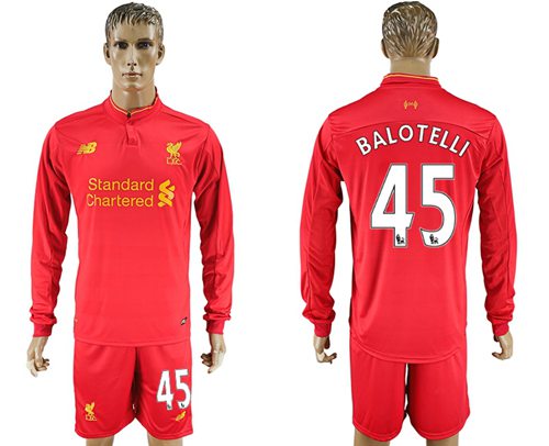 Liverpool 45 Balotelli Home Long Sleeves Soccer Club Jersey