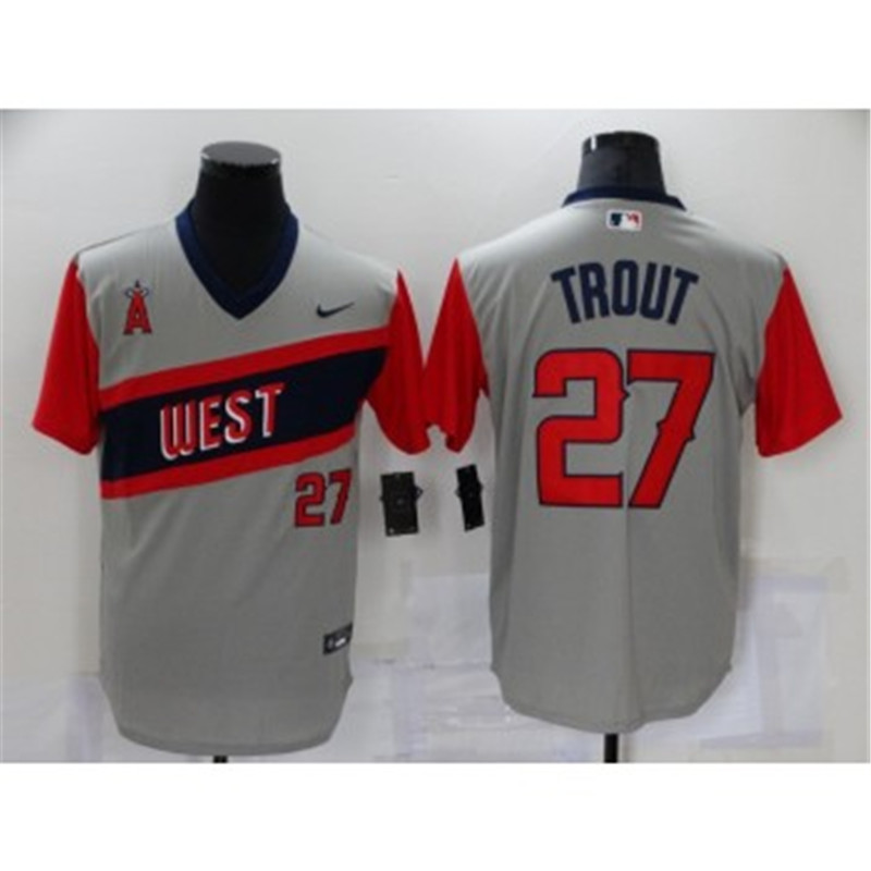 MLB Angels 27 Mike Trout Grey Nike Cool Base Jersey