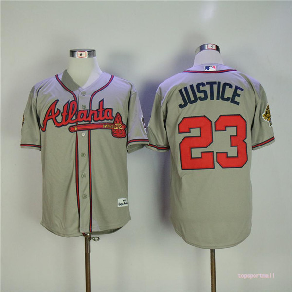 MLB Atlanta Braves 23 David Justice Gray 1955 Throwback Baseball Jerseys