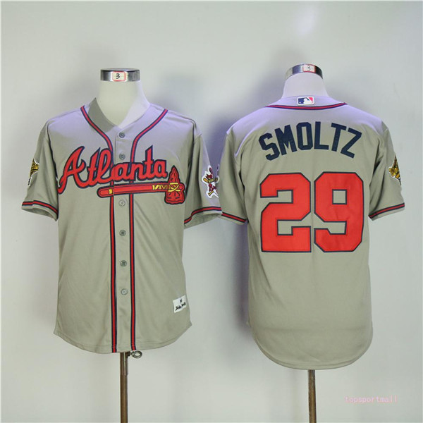 MLB Atlanta Braves 29 John Smoltz Gray 1955 Throwback Baseball Jerseys